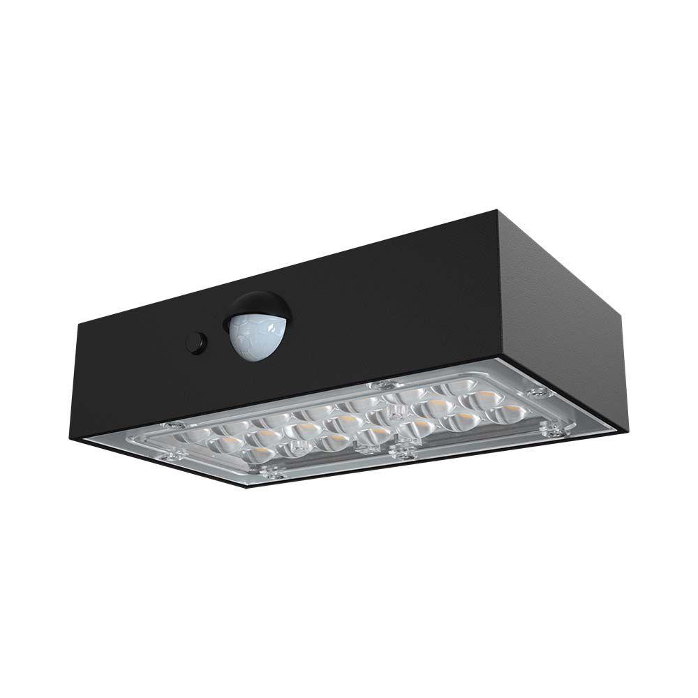 3WLampa ścienna LED solarna 350LM, Bateria litowa 3.7v 1200mA, Barwa: 4000K+3000K, Kolor: Czarny   , VTAC, SKU 10305