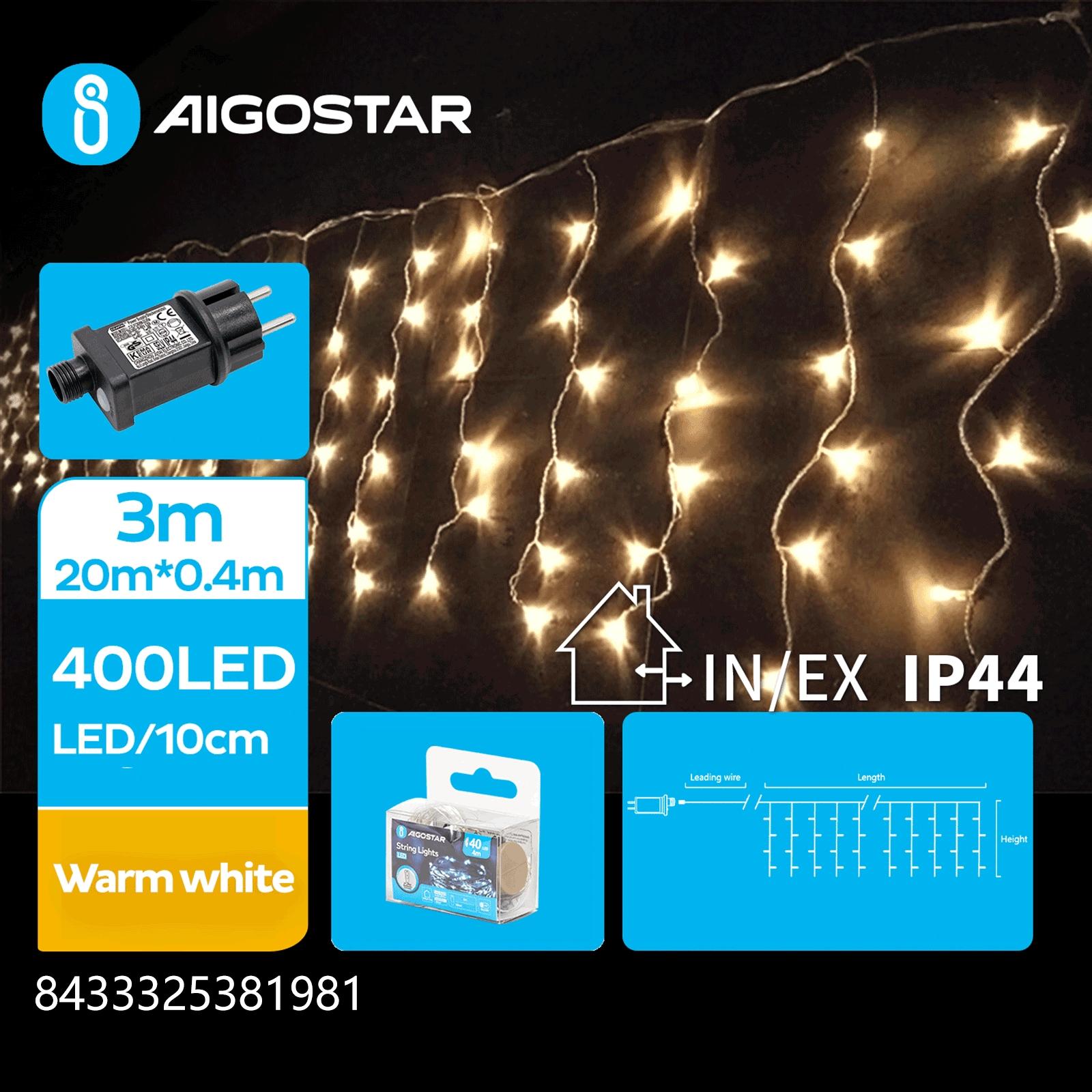 Low voltage icicle (flush) flat string lights, warm white, 20m*0.4m