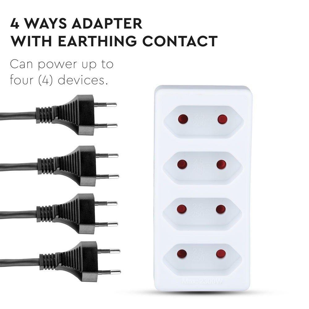 VT-1004-4 4 WAYS ADAPTER WITH EARTHING 10A 250V