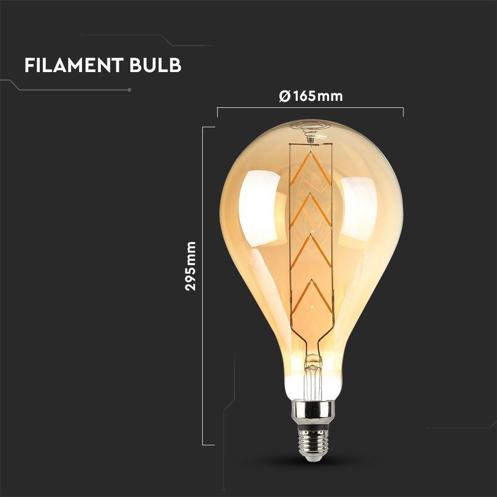 8W Żarówka dekoracyjna LED G165, Klosz: Bursztynowy, Barwa:2200K, Trzonek:E27, VTAC, SKU 45641