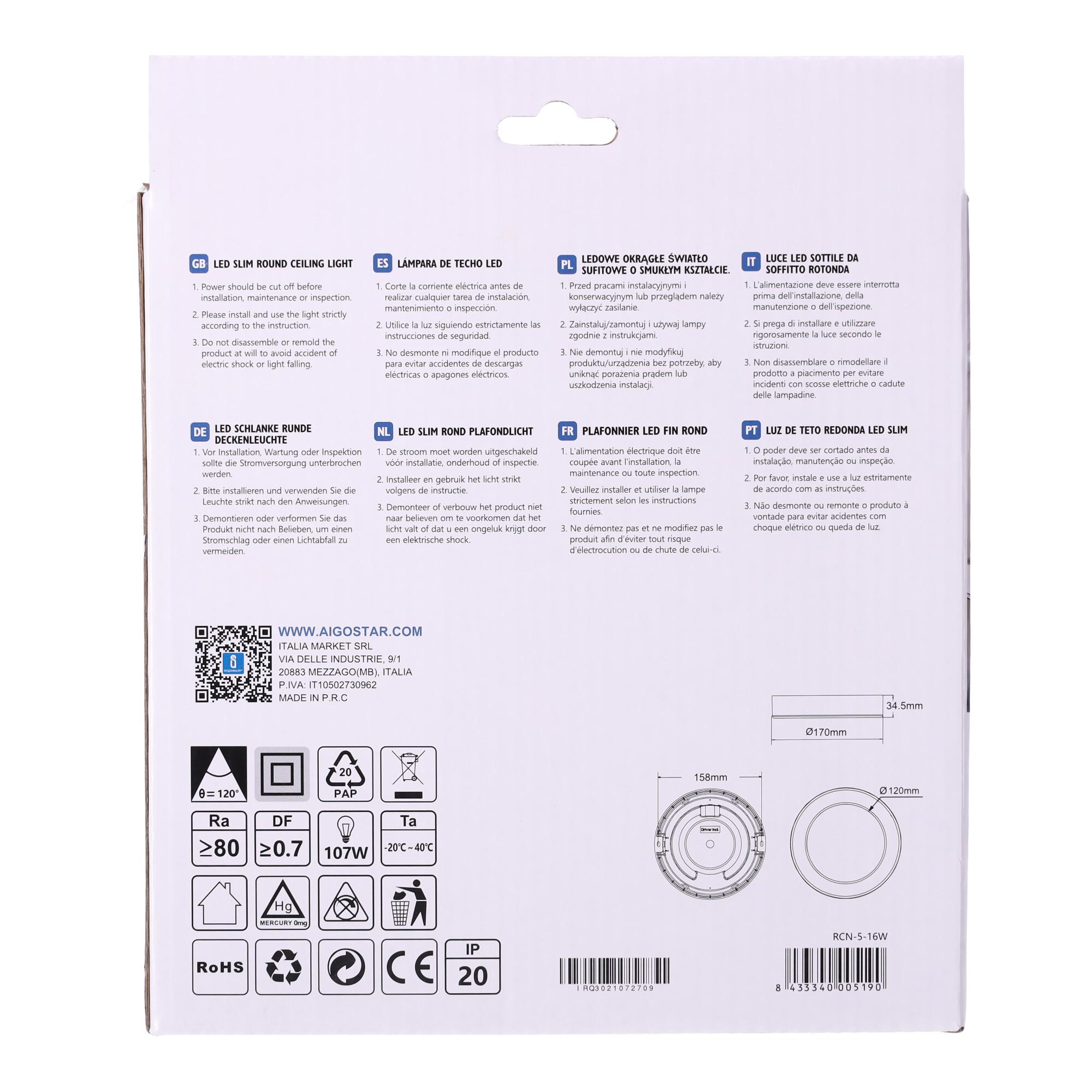 E6 LED  Surface-mounted Round Downlight 16W Natural Light