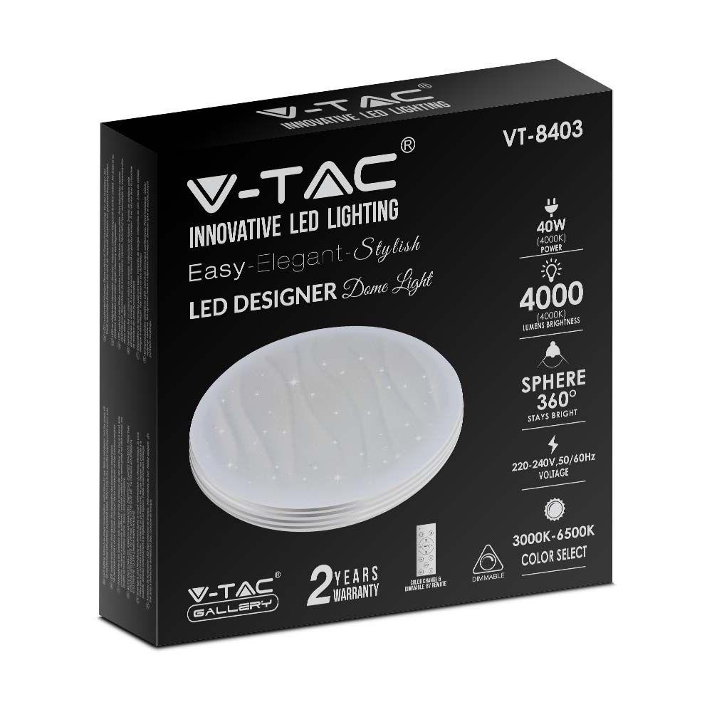 20W/40W/20W Dekoracyjny plafon LED, Barwa: 3w1, Ściemniany, Klosz z efektem fali, VTAC, SKU 2114601