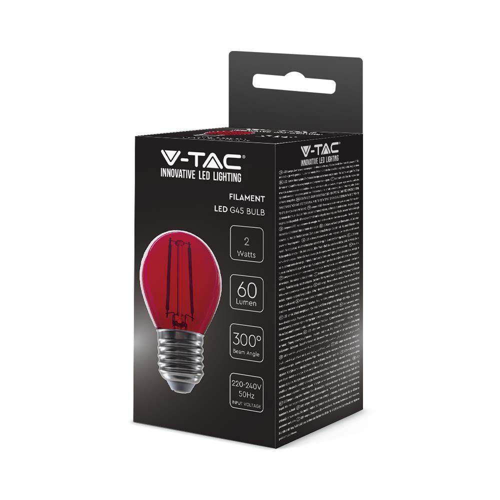 2W G45 Żarówka LED Filament, Czerwony, Trzonek:E27, VTAC, SKU 217413