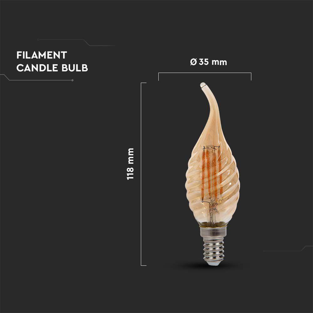 VT-1947 4W TWISTED CANDLE FILAMENT BULB AMBER COVER TIP 2200K E14