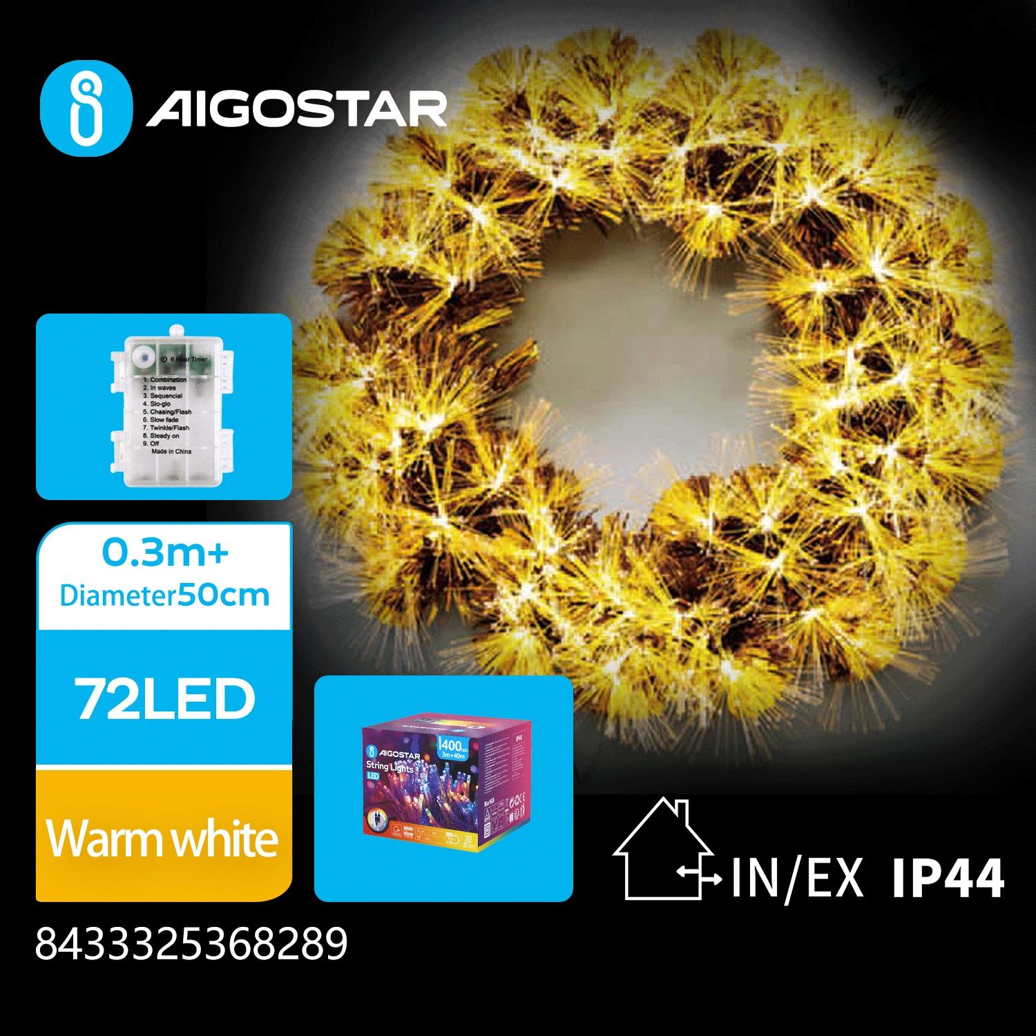 Christmas decorations-3AA Battery case luminous fiber optic flower ring-Diameter 50CM-Warm white-8blink+time-IP44