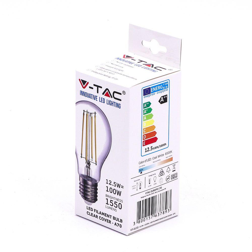 VT-2133 12.5W A70 LED FILAMENT BULB-CLEAR GLASS 4000K E27