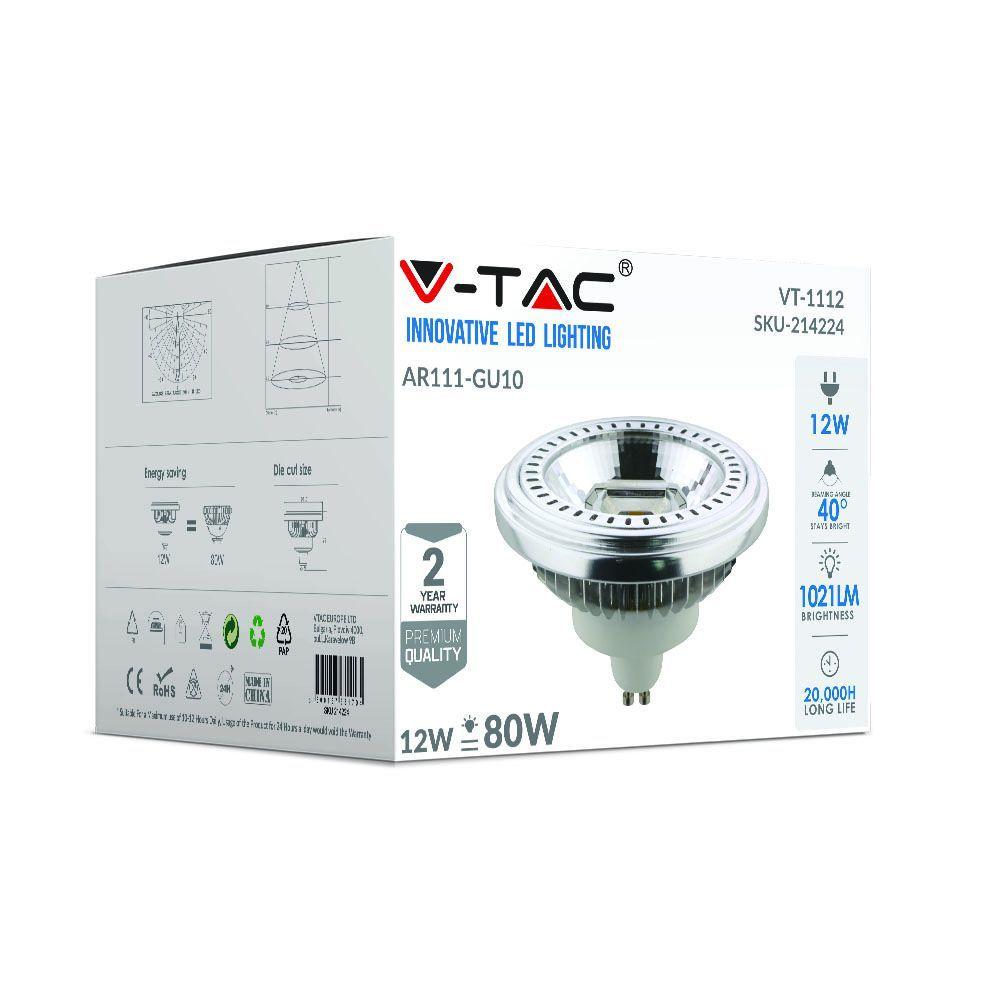 12W AR111 Żarówka LED, Barwa:3000K, Trzonek:GU10, VTAC, SKU 214224