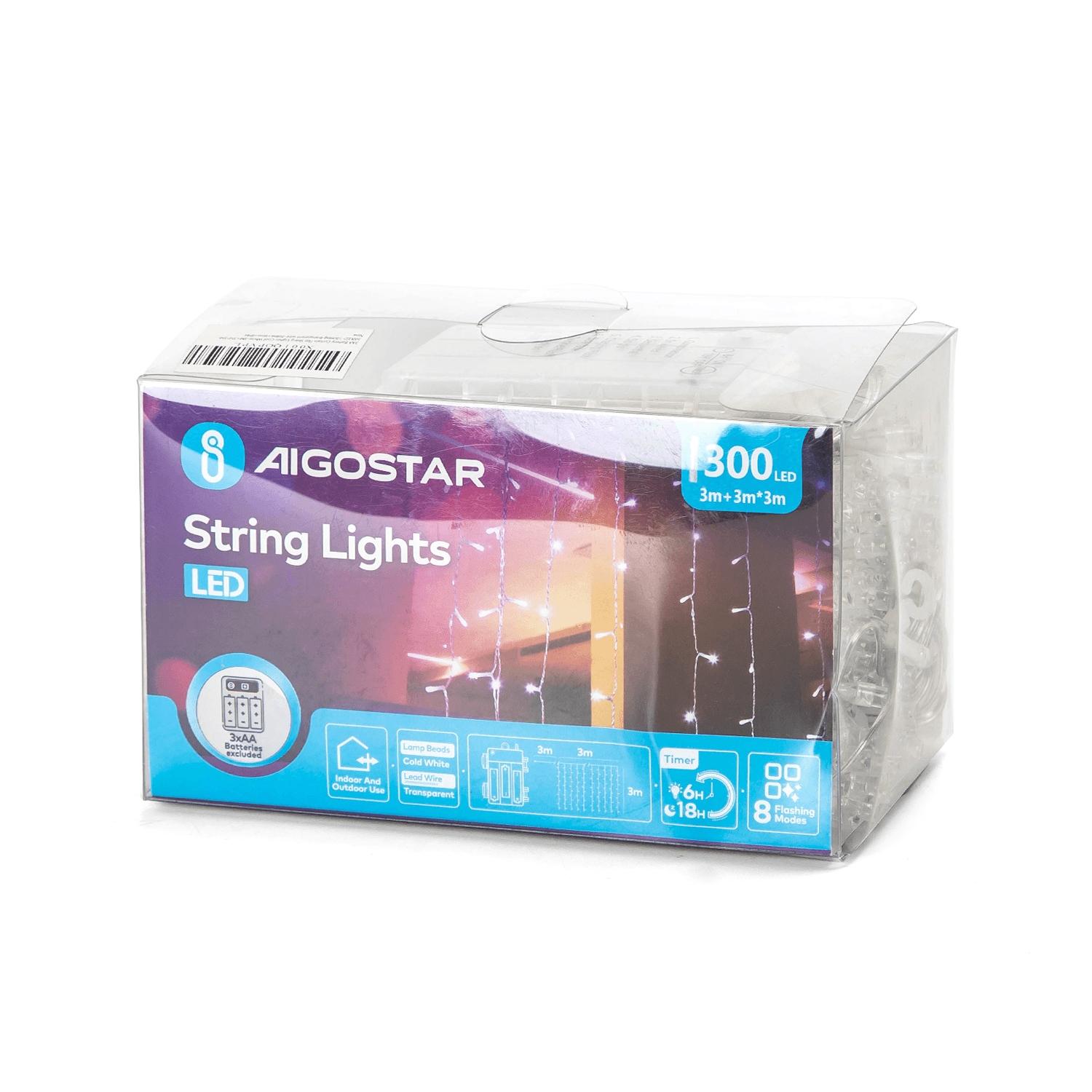 3AA battery curtain flat string lights, cold white, 3m*3m