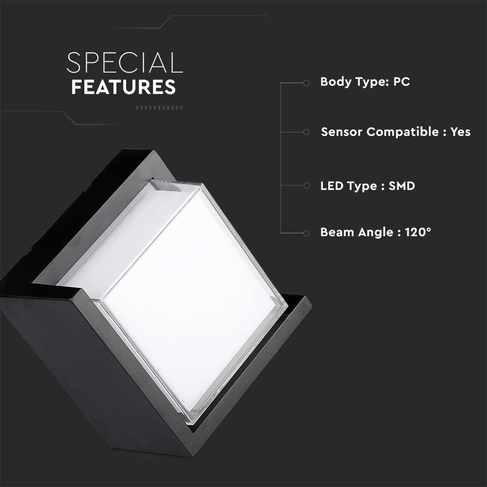 VT-827 12W LED WALL LIGHT 4000K BLACK SQUARE