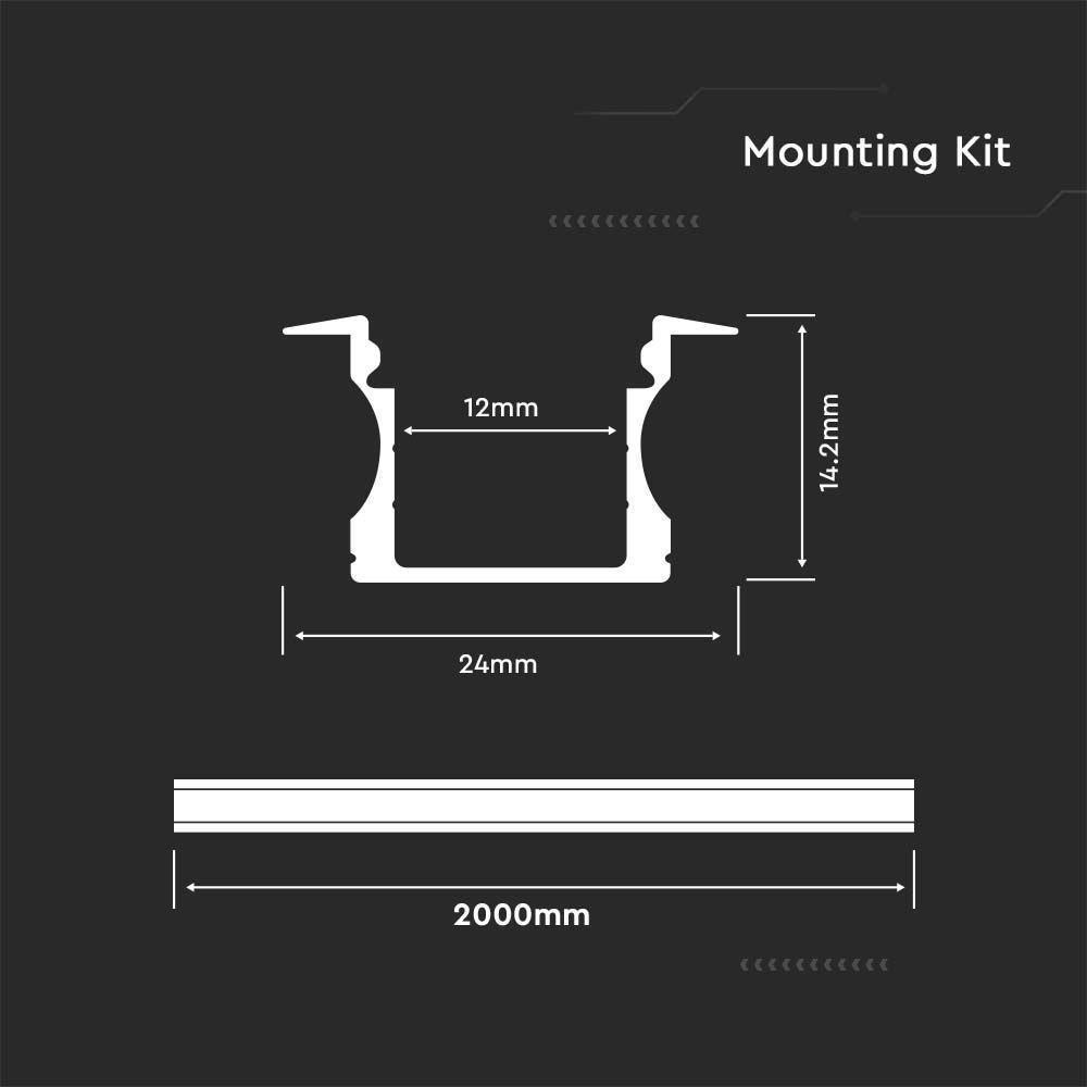 VT-8107 MOUNTING KIT WITH DIFFUSER FOR LED STRIP RECESSED 2000X24X14.2MM SILVER