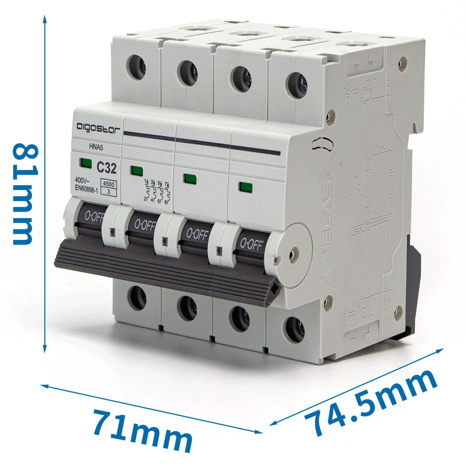 Miniature Circuit Breaker 4P 32A C CURVE Gray