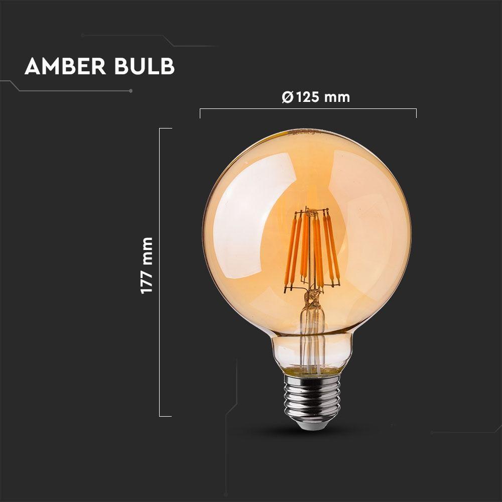 VT-2018D 8W G125 LED FILAMENT BULB AMBER GLASS 2200K E27 DIMMABLE