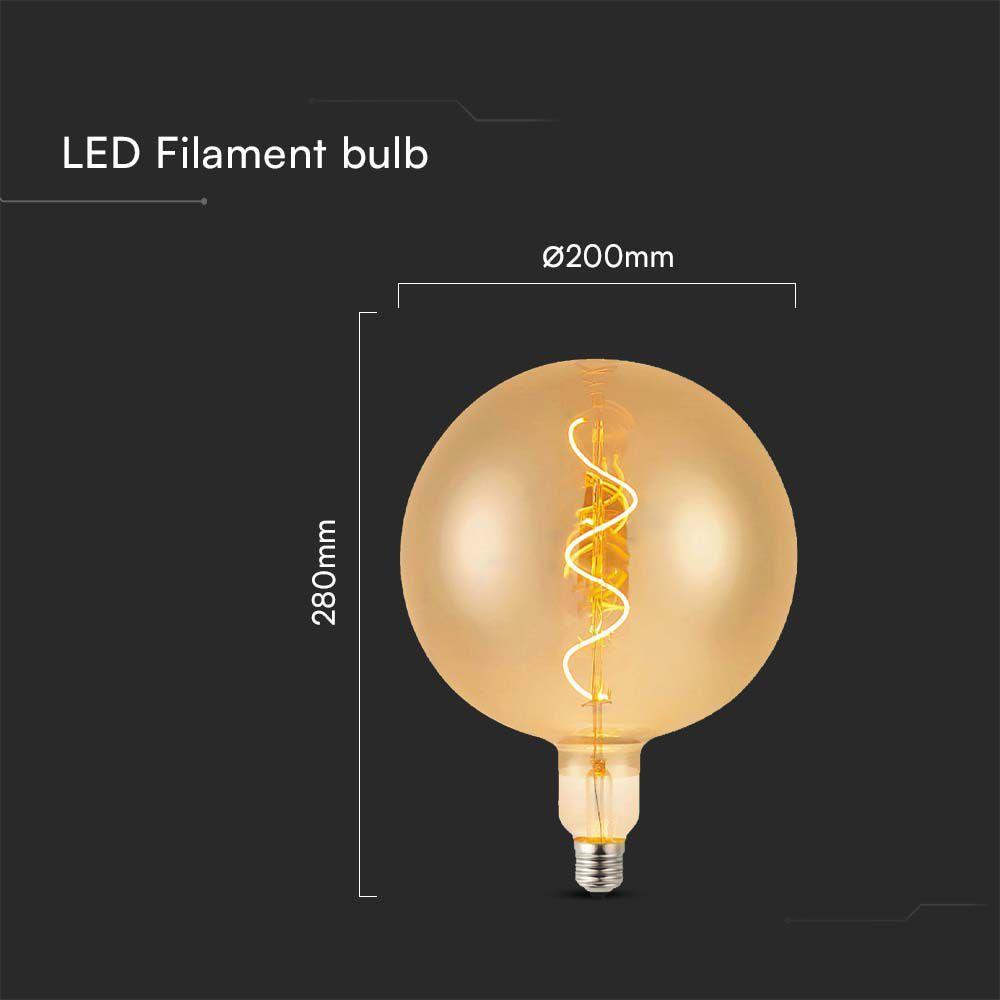 4W G200 Żarówka LED Filament spiralny, Barwa: 2700K, Szkło: Bursztynowe , VTAC, SKU 23169