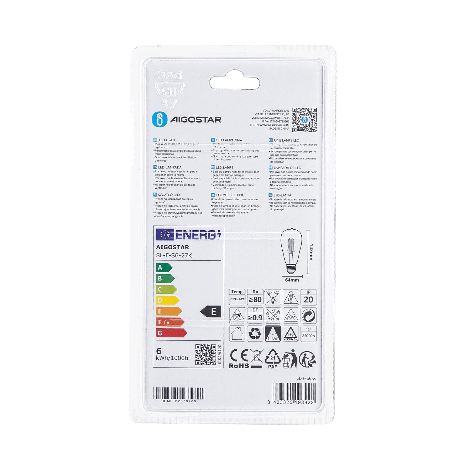 LED Filament Bulb (Clear) ST64 E27 6W