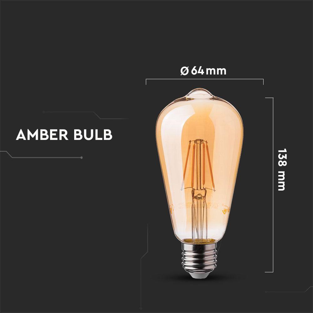 VT-1966 6W LED ST64 FILAMENT AMBER GLASS BULB 2200K E27