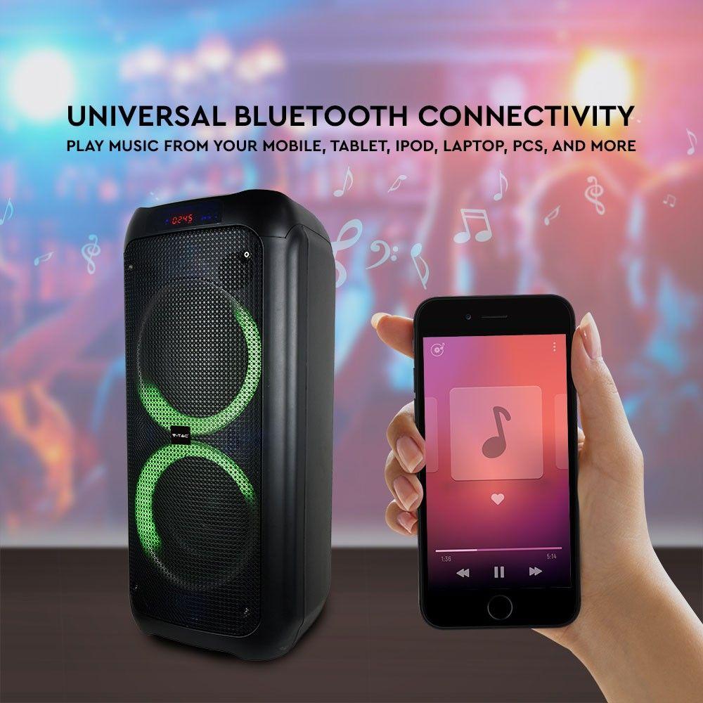 40W Przenośny głośnik karaoke bluetooth, gniazdo USB, slot na kartę micro SD/gniazdo AUX/Mikrofon/Podświetlenie LED, VTAC, SKU 8980