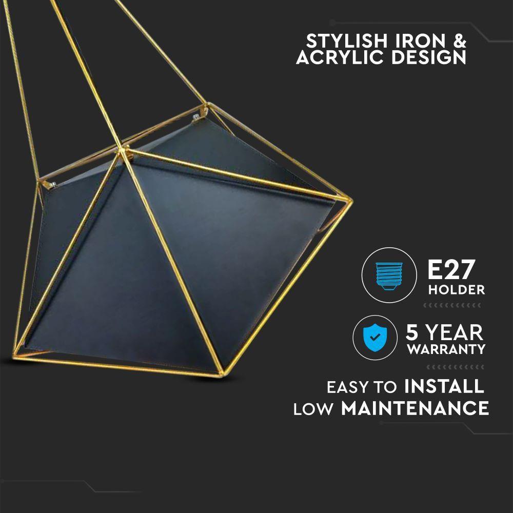 VT-7401 PRISM PENDANT LIGHT(E27),BLACK LAMPSHADE WITH GOLD WIRE-D:400*540MM