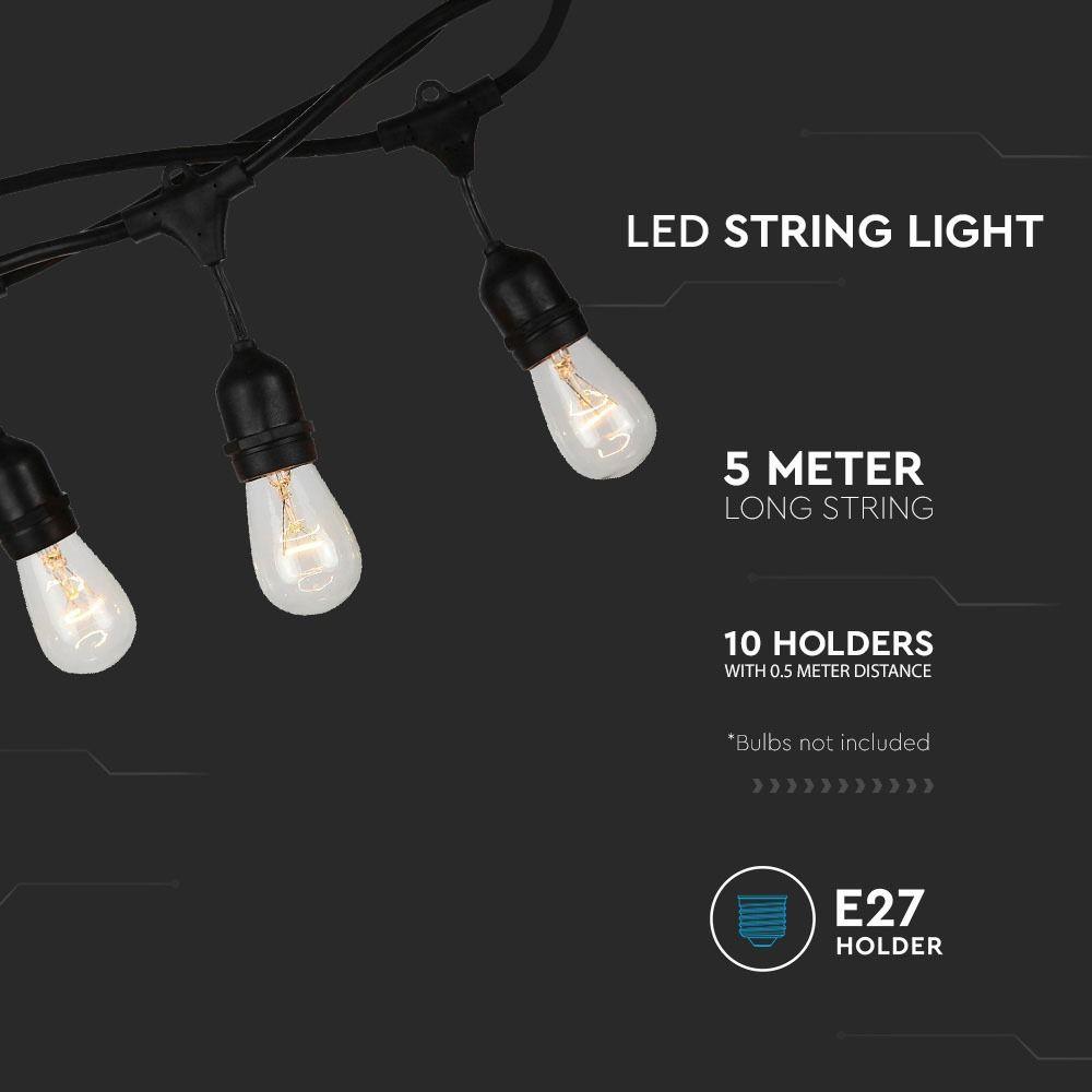 VT-7135 LED STRING LIGHT WITH EU PLUG & 10 E27 HOLDERS, IP54