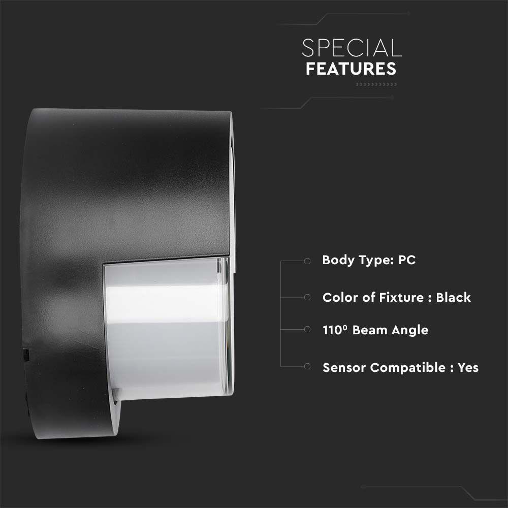 VT-831 7W LED WALL LIGHT CAP COVER 3000K BLACK ROUND