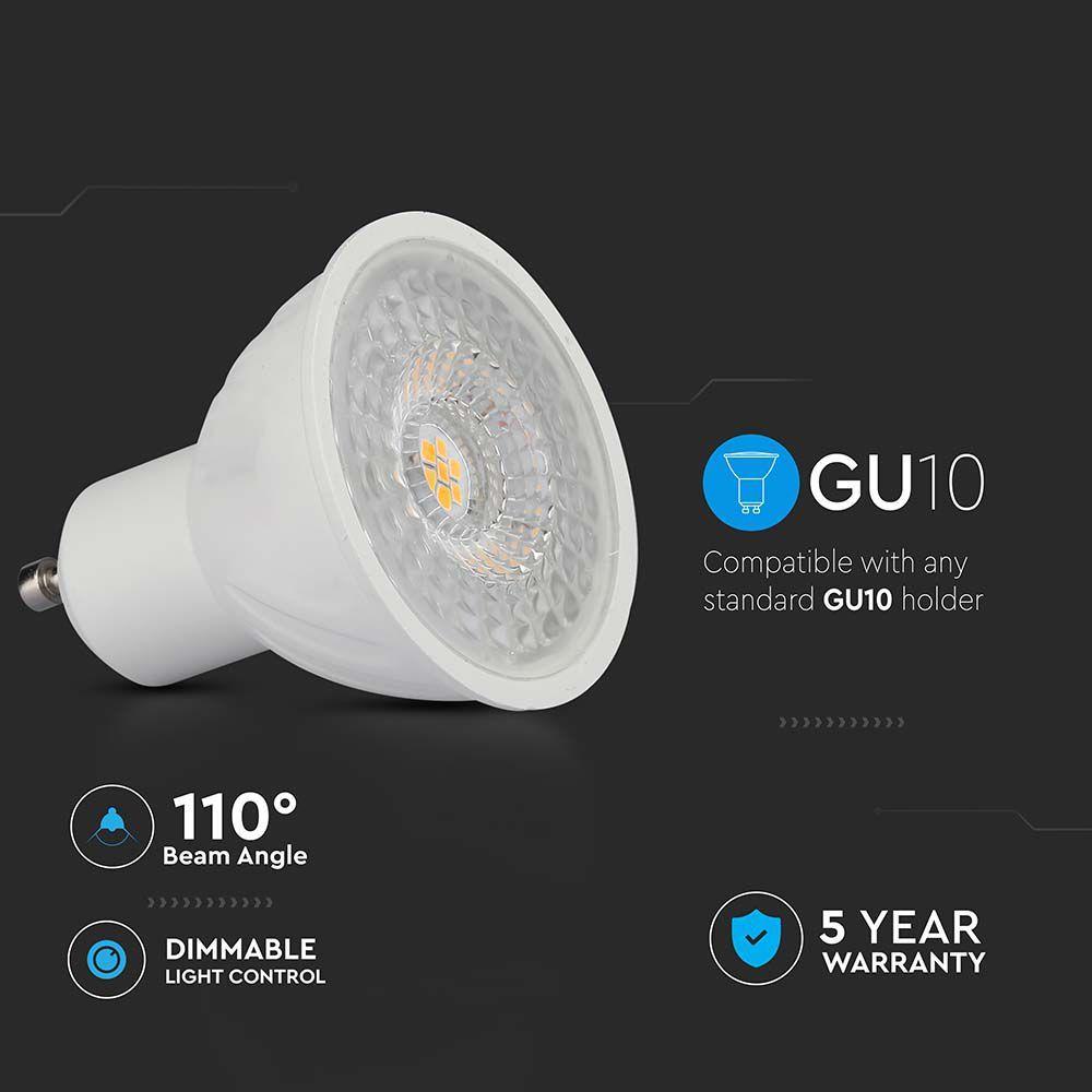 6W GU10 Żarówka LED, Chip SAMSUNG, Barwa:4000K, Kąt 110', Ściemniana, Trzonek:GU10, VTAC, SKU 21199