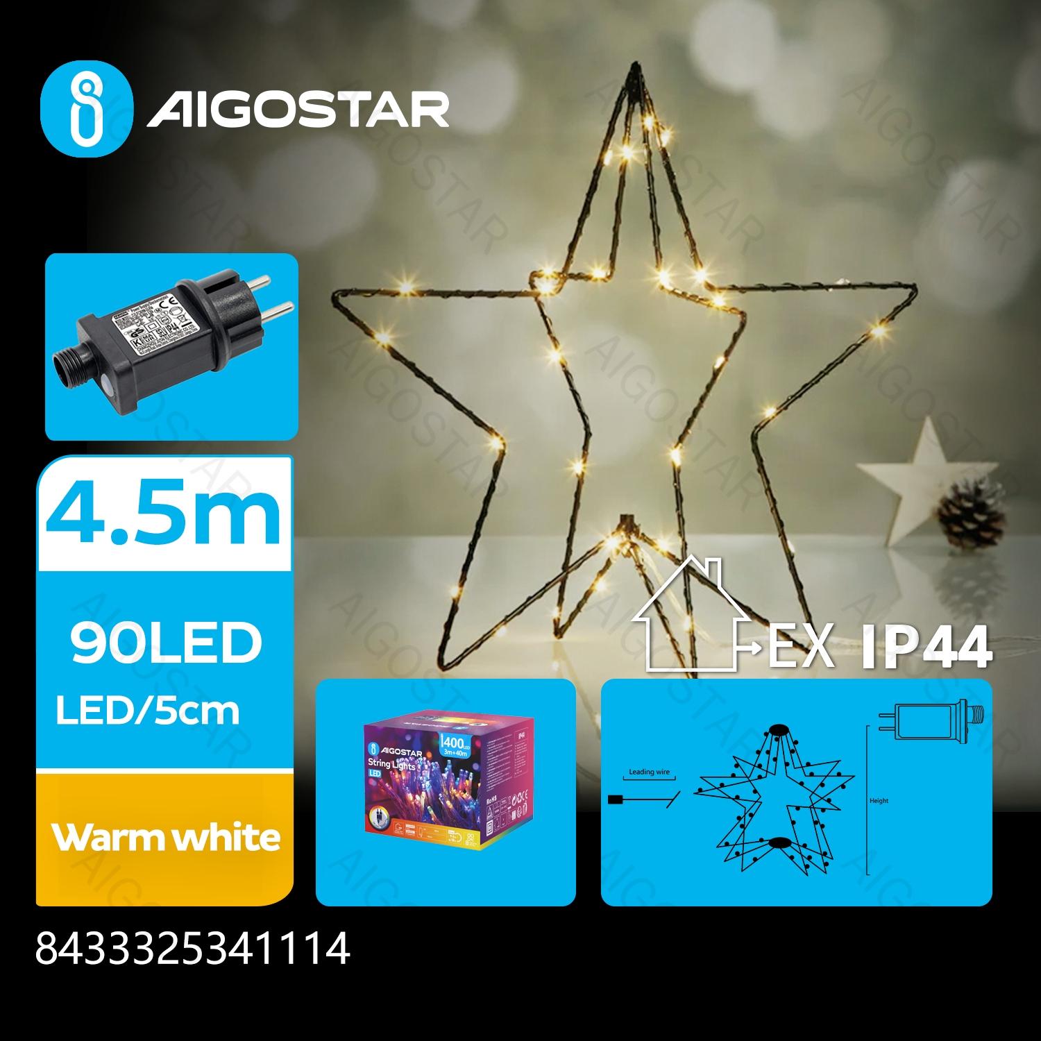 Christmas decoration - low-voltage 3D pentagram light, warm white, 5 m+H30 cm