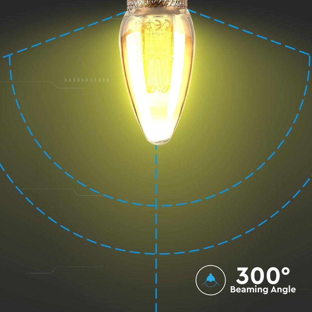 VT-2152 2W LED ART FILAMENT CANDLE BULB-AMBER GLASS 1800K E14