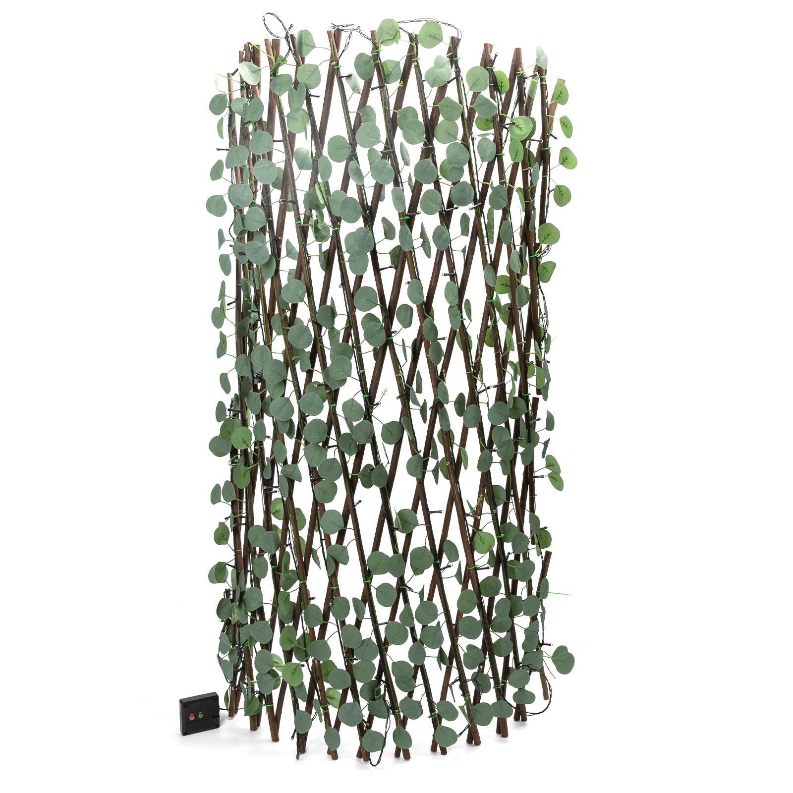 Solar simulation plant-Fence-Eucalyptus  leaves-dark green-2700K-2M+H1.2M-148LED-8blinkIP65