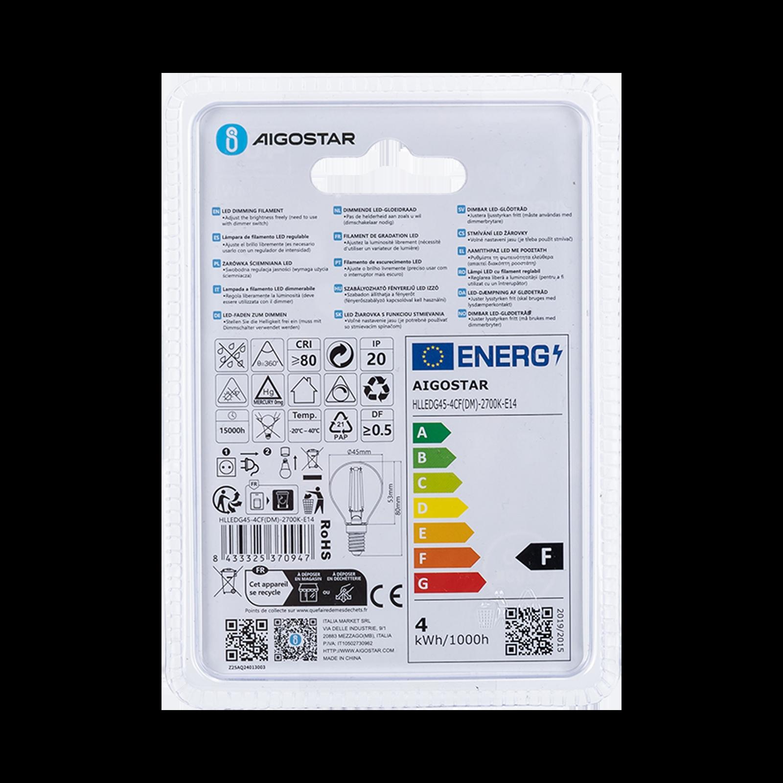 LED dimming filament G45 E14 4W 2700K