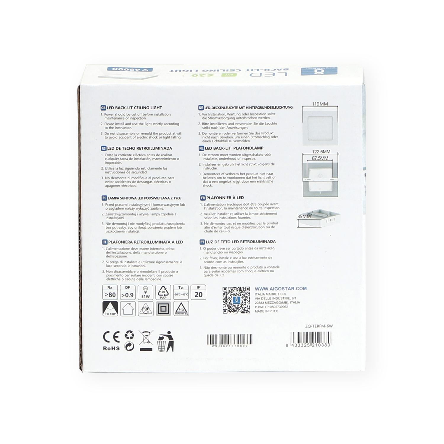 E6 LED  Surface-mounted Square Downlight 6W White Light