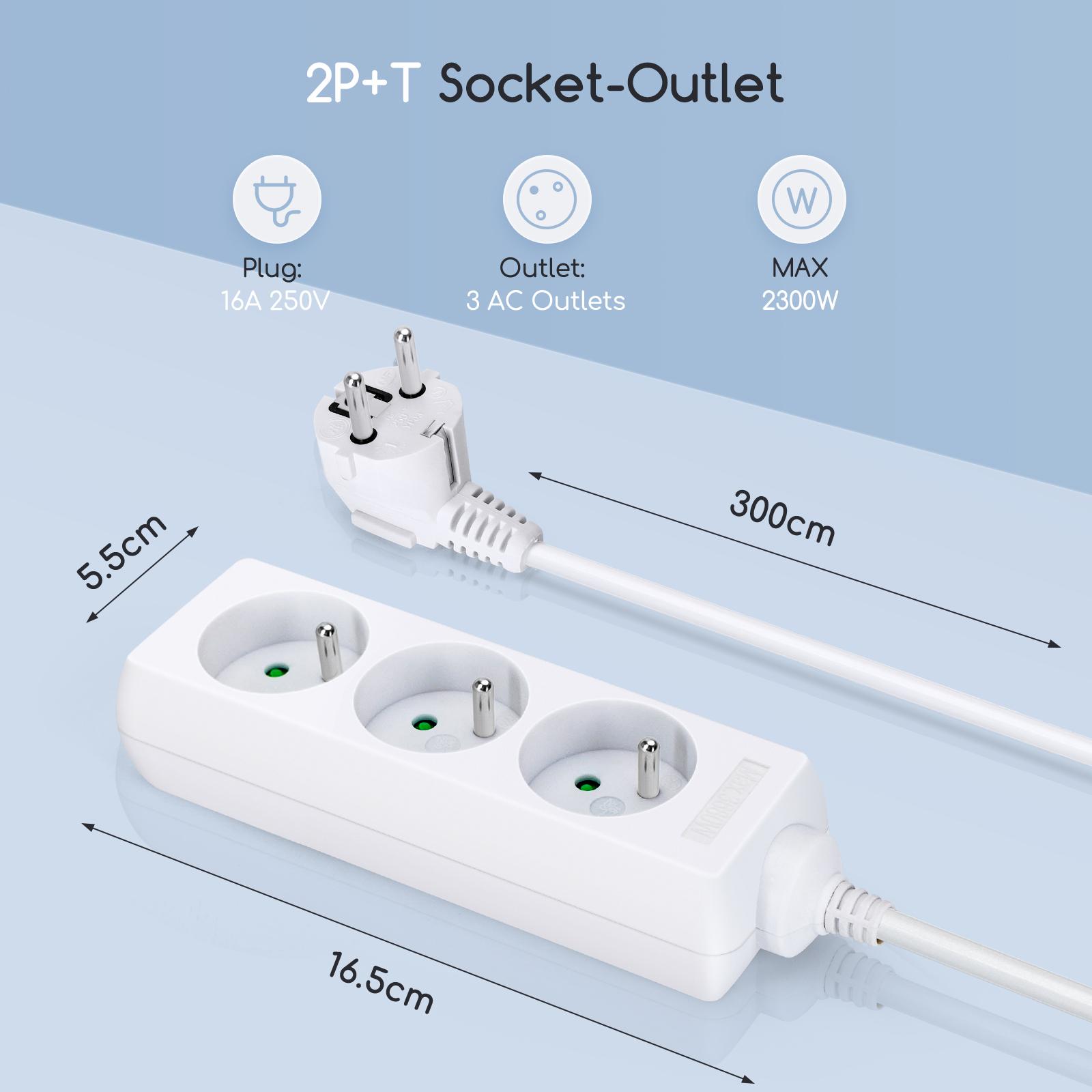 Listwa zasilająca na 3 gniazda typu francuskiego bez przełącznika 3 m 3G 1.0mm² biała