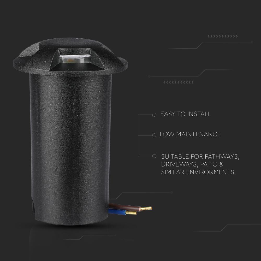 1W Oprawa do gruntowa, Barwa:3000K, Czarny, Okrągła, VTAC, SKU 1470