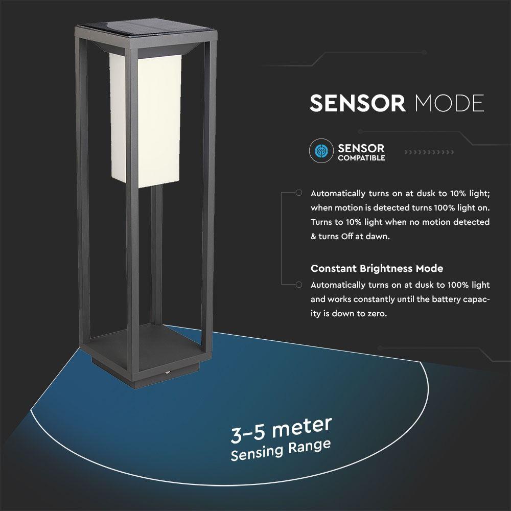 VT-66 2W LED SOLAR BOLLARD SAMSUNG LED CHIP 3000K GREY BODY