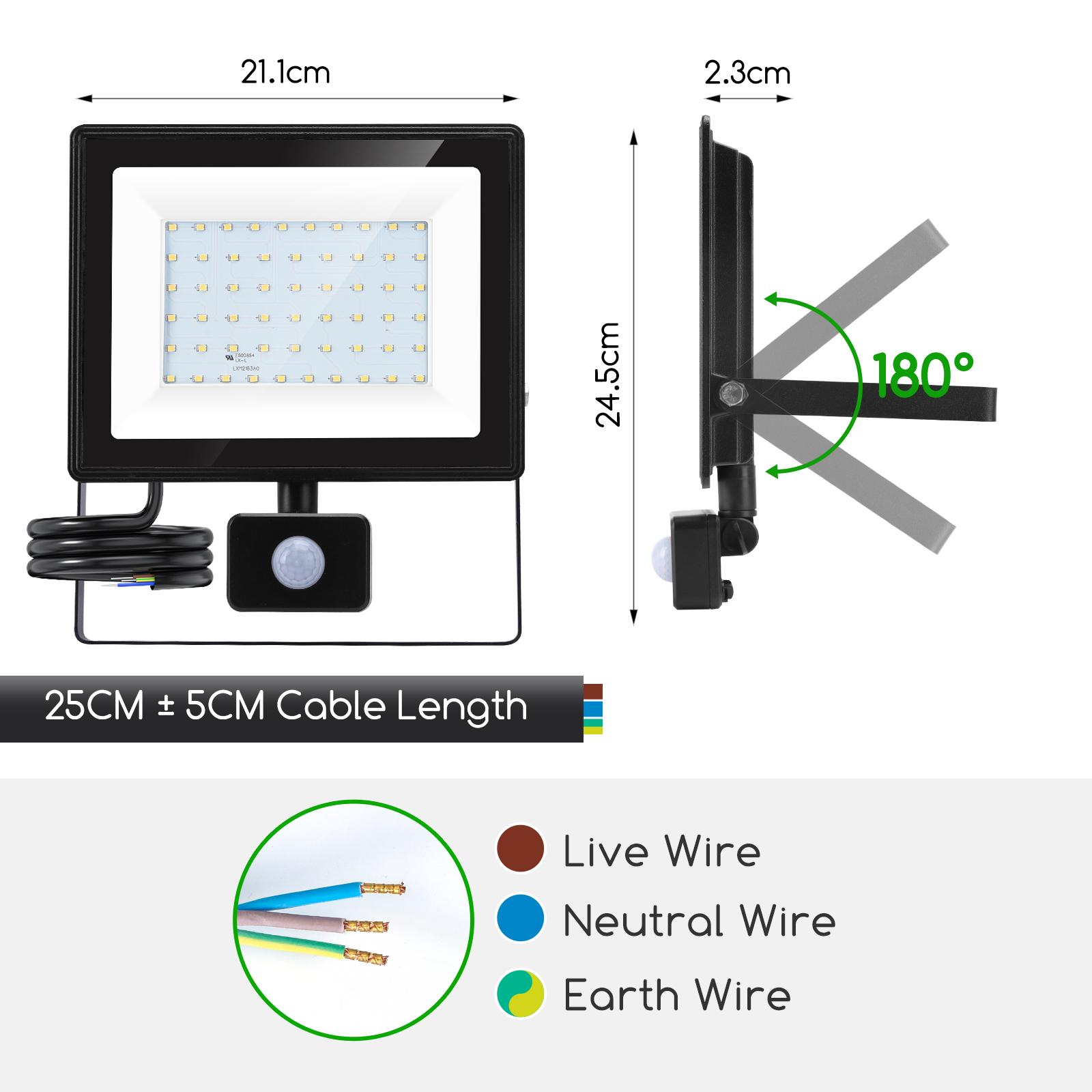 LED Slim Floodlight with Sensor Black 50W (Die-casting)