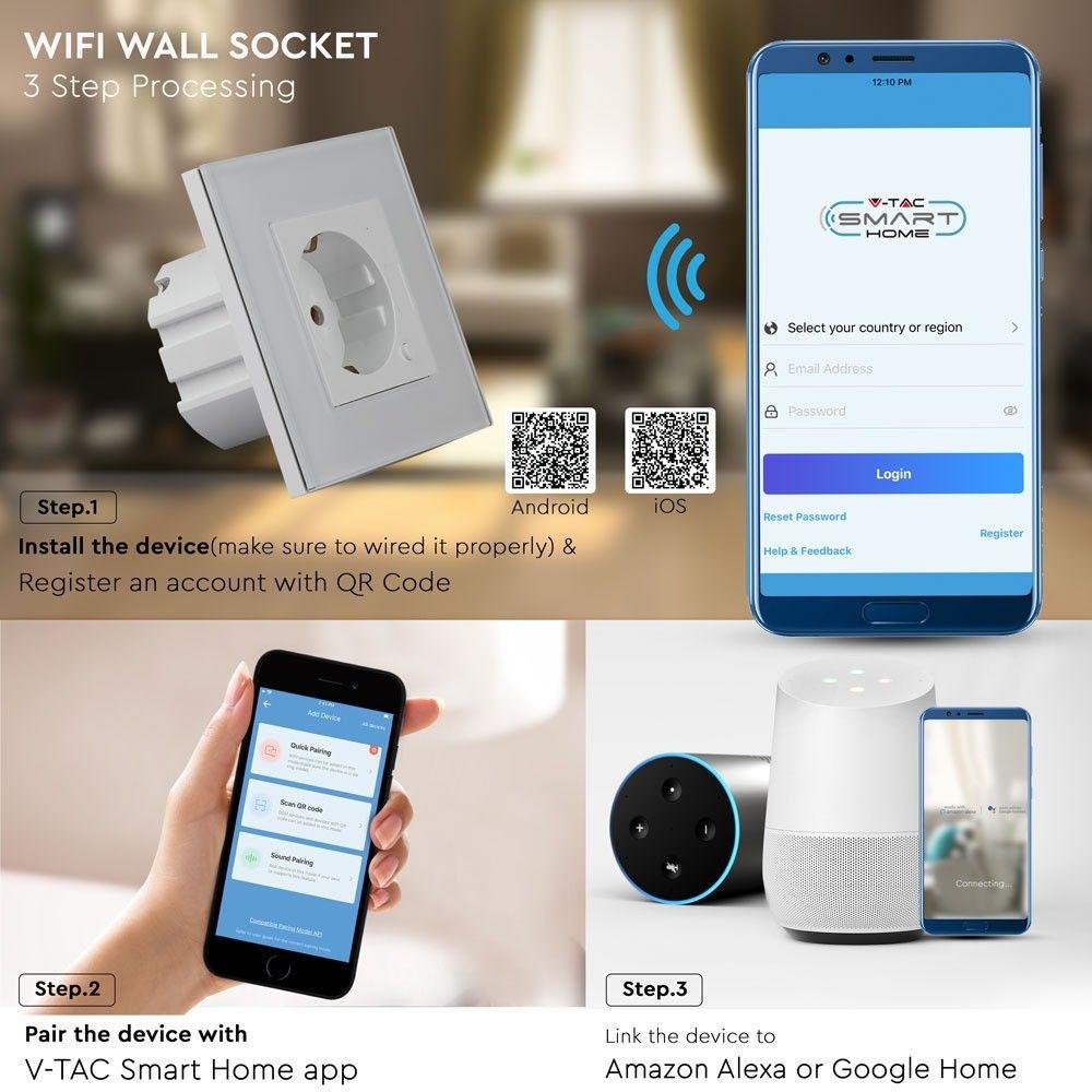 VT-5134 EU WIFI WALL SOCKET WHITE-COMPATIBLE WITH ALEXA & GOOGLE HOME