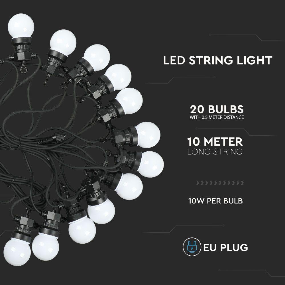 0.5W Girlanda LED, Długość: 10mb, Ilość żarówek: 20x0,5, Barwa:6000K, VTAC, SKU 217440