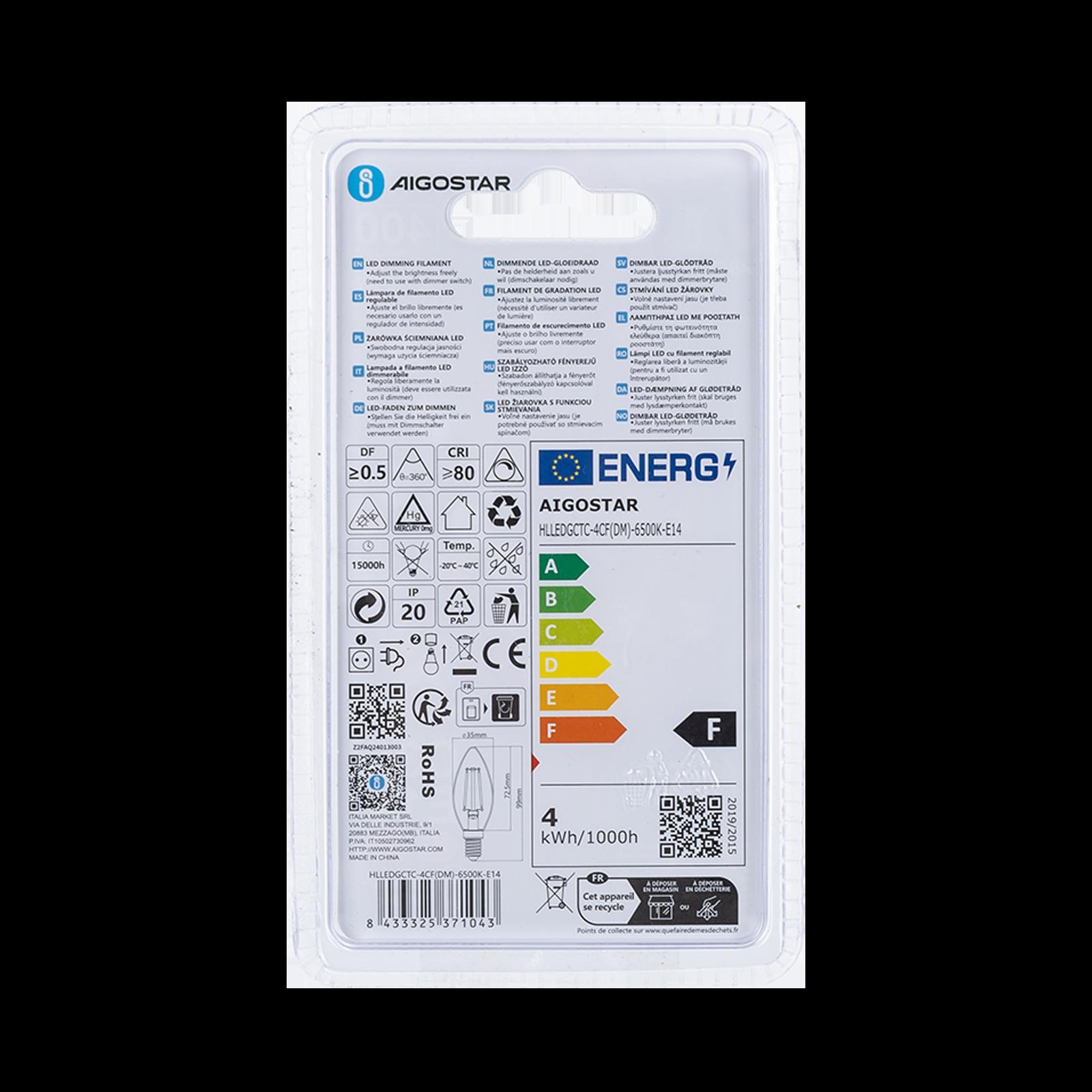 Ścemnialna żarówka LED C35 E14 4W 6500K