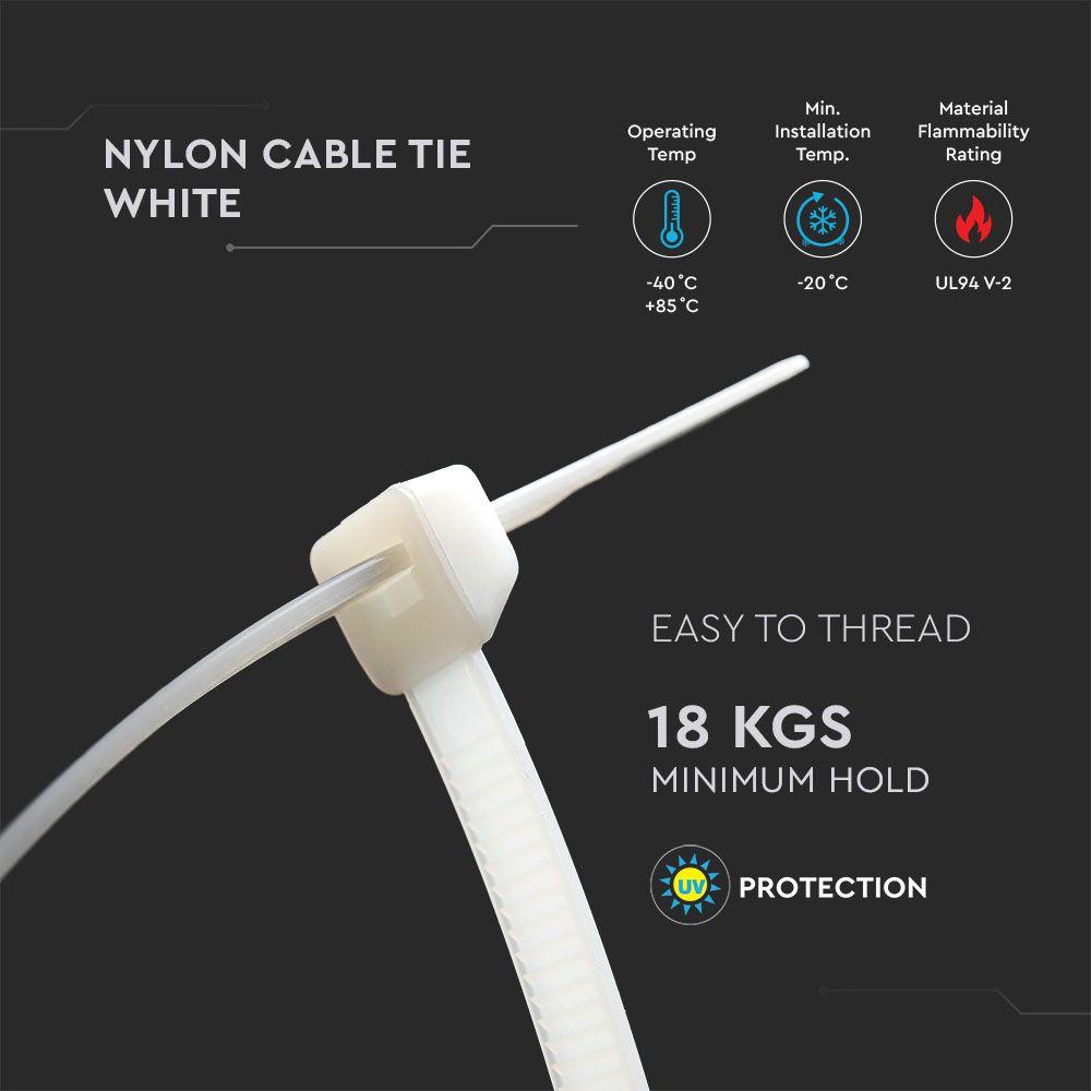 CABLE TIE 3.5*150mm WHITE (FLAMABILITY MATERIAL RATING - UL94-V2) 100PCS/PACK