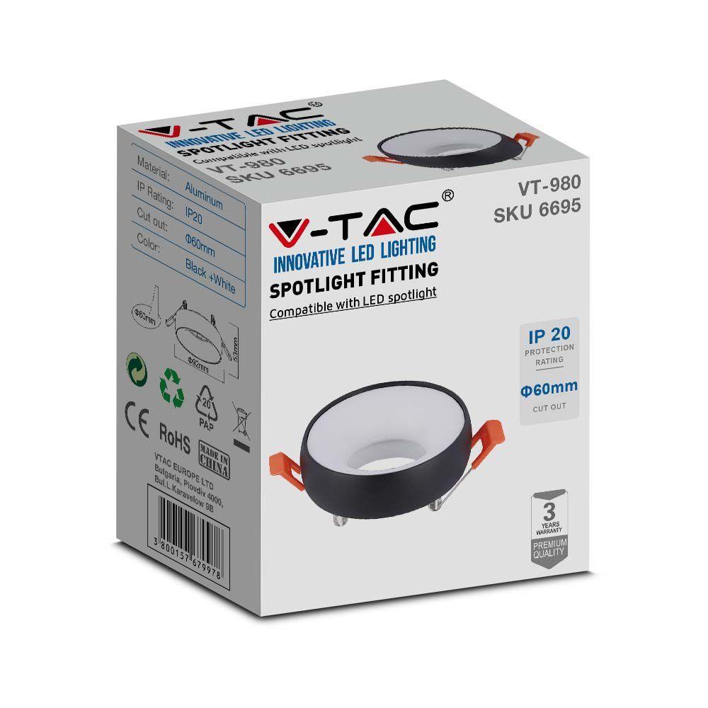 VT-980 GU10 FITTING ROUND BLACK FRAME+WHITE REFLECTOR