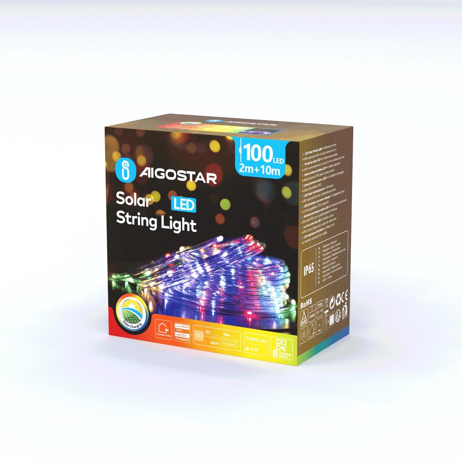 Solar -Φ5mm tube string lights, RGBY, 2m+10m