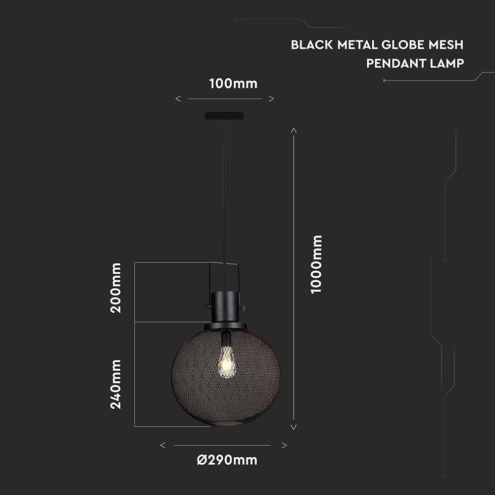 Lampa Wisząca, Kula, Klosz: Siatka, Czarny, Średnica: 300, VTAC, SKU 3859