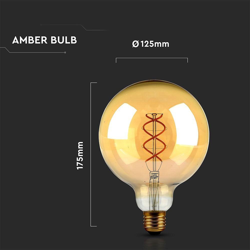 5W G125 Żarówka LED Filament Globe, Barwa:2200K, Klosz: Bursztynowy, Trzonek: E27, VTAC, SKU 7216