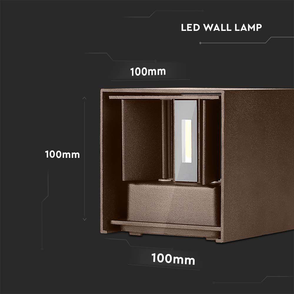 11W Kinkiet kwadratowy LED, CHIP BRIDGELUX, Barwa:3000K, Brązowy, VTAC, SKU 6820