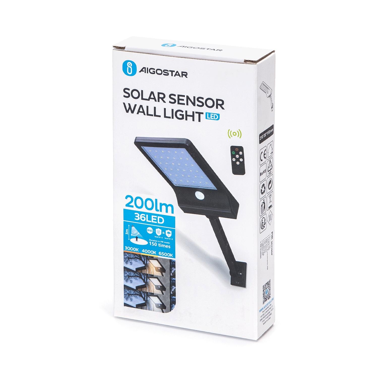 LED Solar Motion Sensor Wall Light Black 3000-6500K