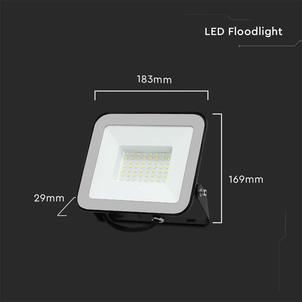 VT-44050 50W FLOODLIGHT SAMSUNG CHIP 6500K BLACK BODY GREY GLASS