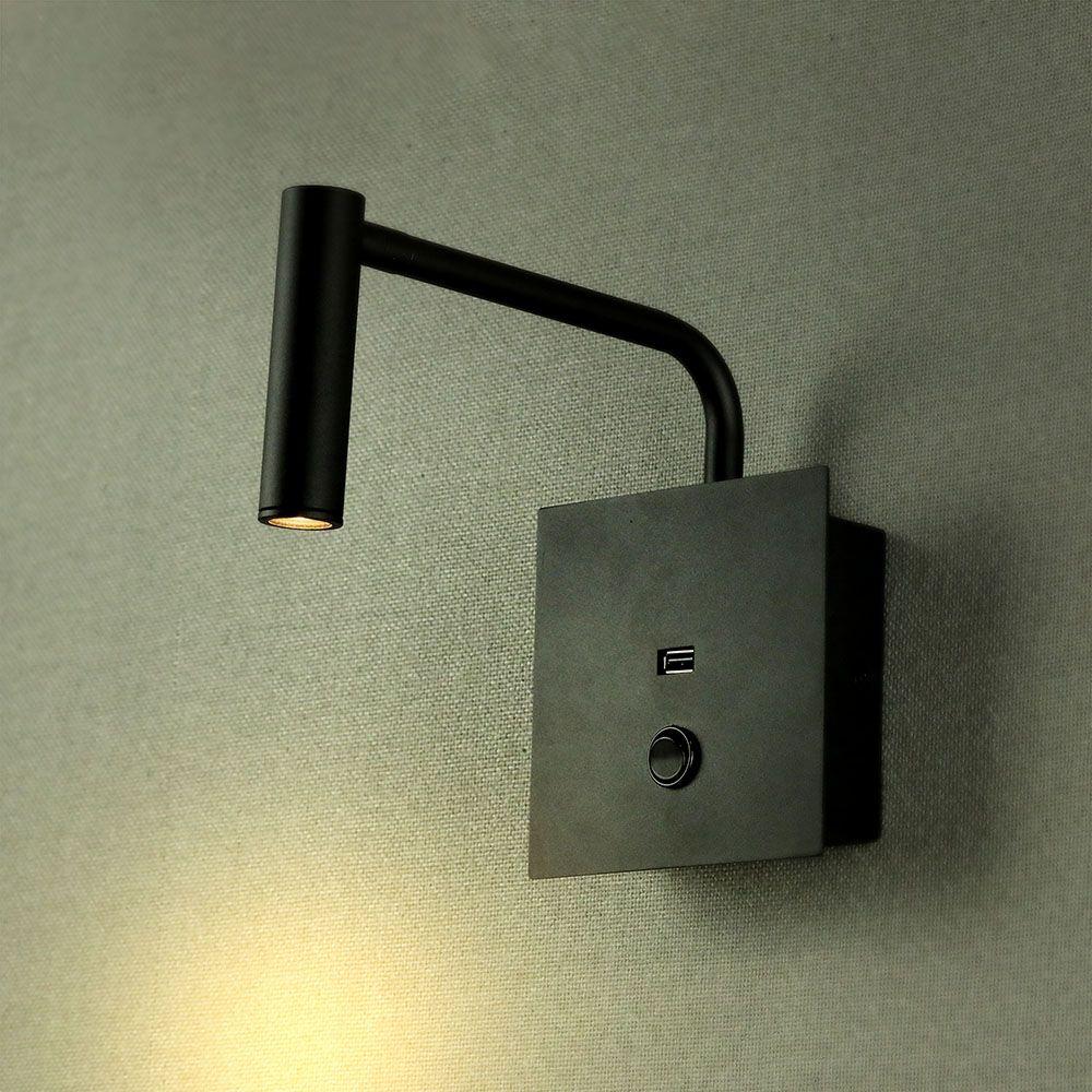 VT-2943 3W LED SIDE LIGHT(WALL LAMP)WITH SWITCH&USB PORT 3000K-BLACK