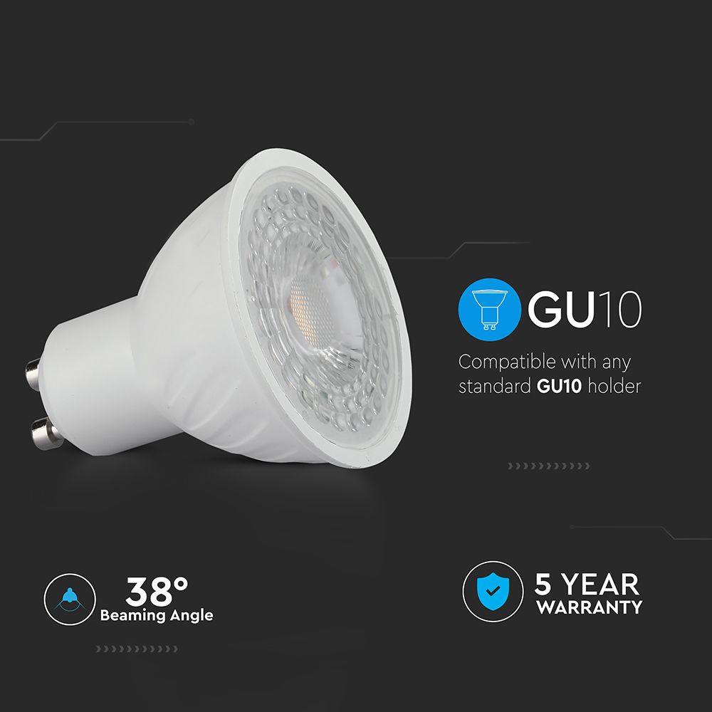 6.5W GU10 Żarówka LED, Chip SAMSUNG, Barwa:3000K, Kąt 38', Trzonek:GU10, VTAC, SKU 189