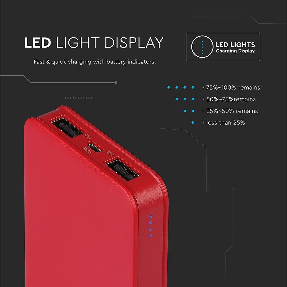 Power Bank, 5000mAh/18.5wh, 5V, Czerwony, VTAC, SKU 8192