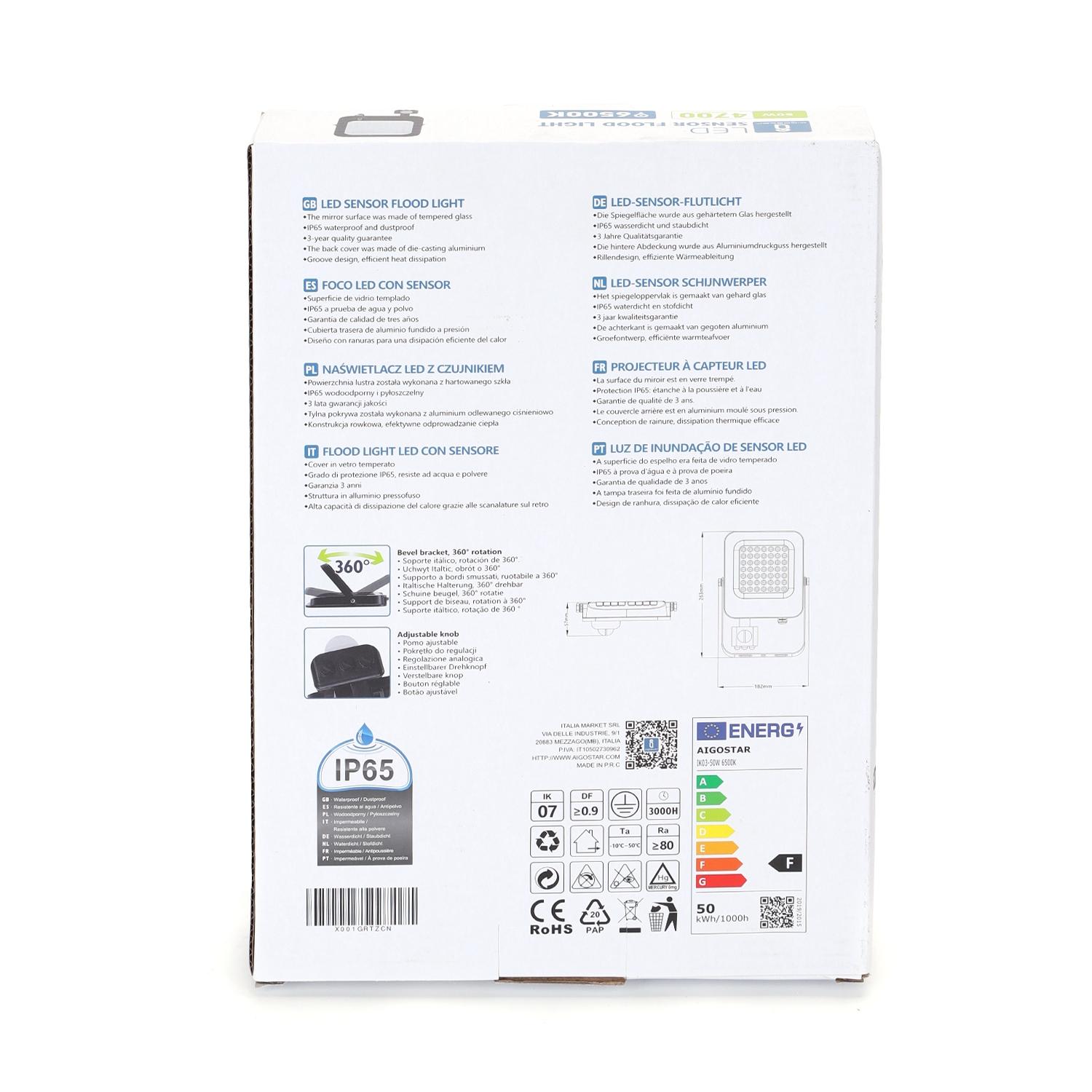 LED Floodlight with Sensor Black 50W