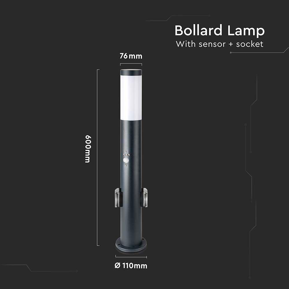 VT-838 BOLLARD LAMP-PIR SENSOR & SOCKET-STAINLESS STEEL BODY(60CM) IP44 GREY