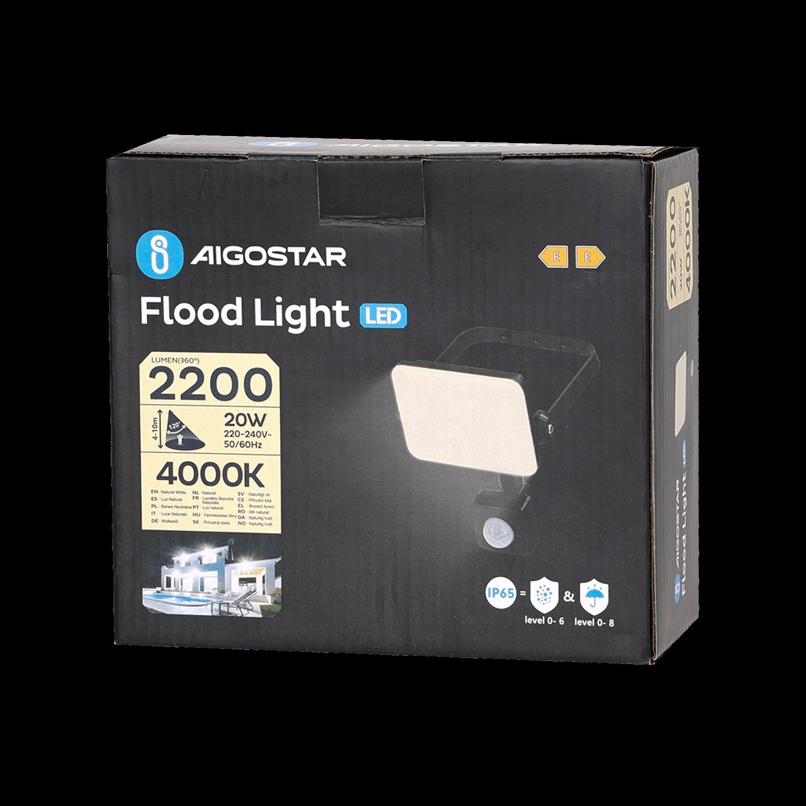 LED Motion Sensor Frosted Cover Floodlight with Black Housing, 20W, 4000K